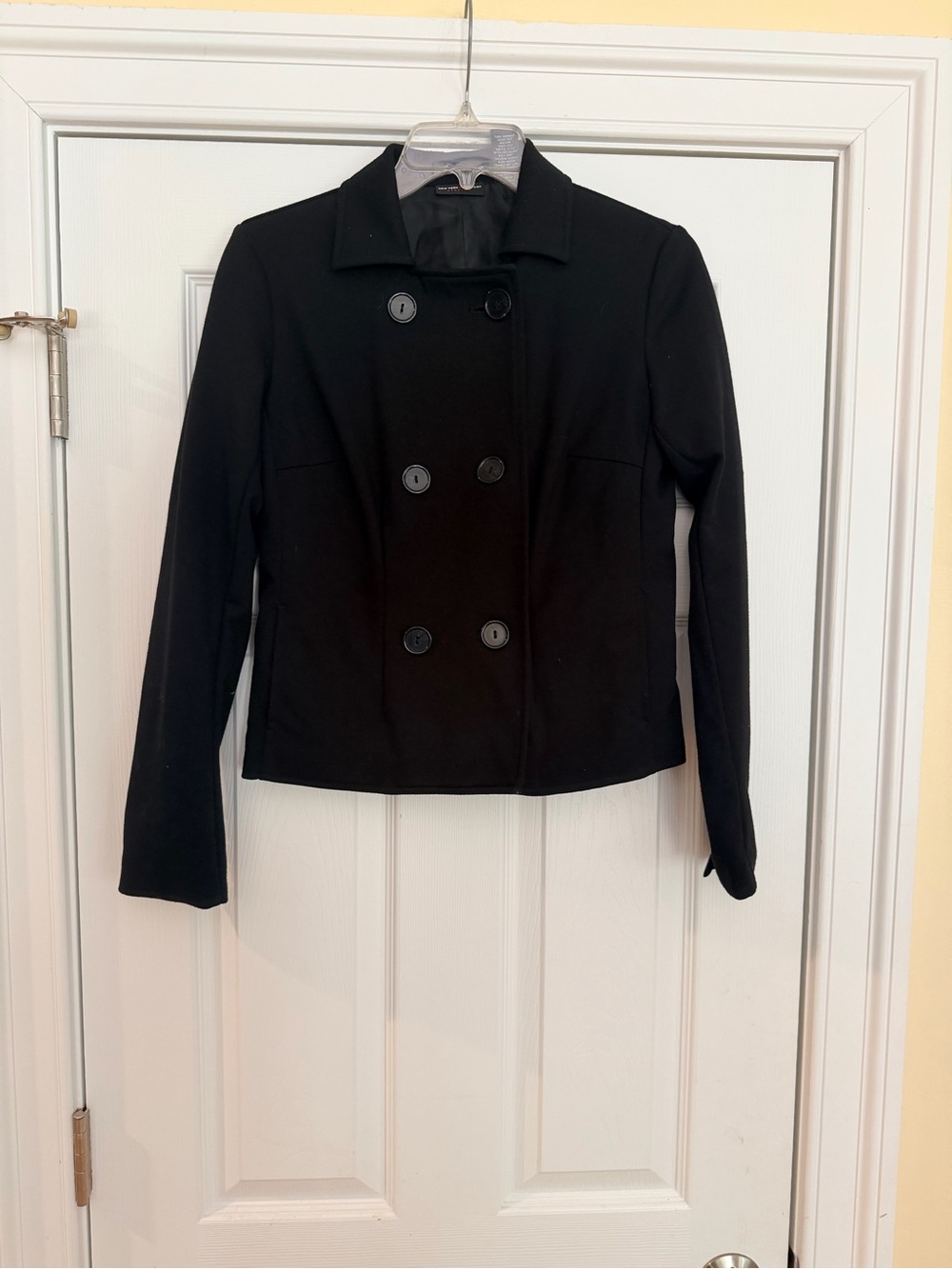 Ladies Size XS "New York & Company" Black Double-Breasted Pea Coat GUC